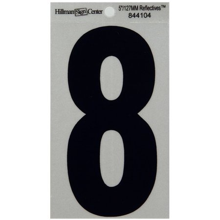 HILLMAN 5 in. Reflective Black Vinyl Self-Adhesive Number 8 1 pc, 6PK 844104